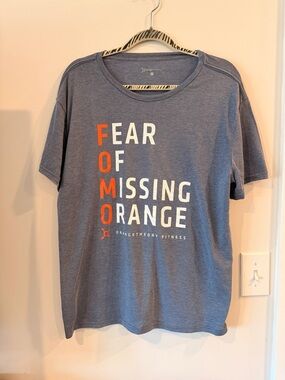 Orangetheory Blue Short Sleeve Tee with Orange & White Graphic